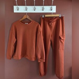 Mudo Rust Brown Lounge Set (Top + Pants) Women’s Size L — Fits S–M Too